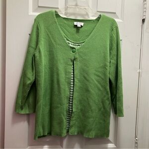 D&CO  green cardigan with attached white and green striped top size large